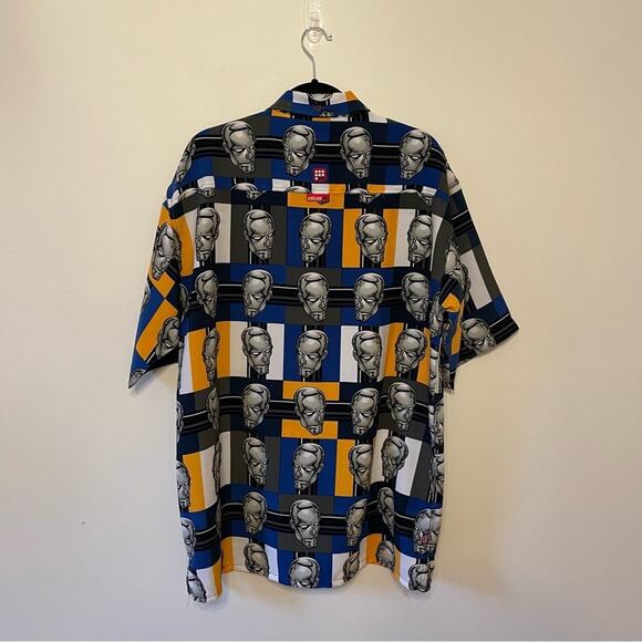 Rare Y2K Ecko Unlimited L buttons down t-shirt short sleeve Silver Surfer blue - Picture 5 of 7